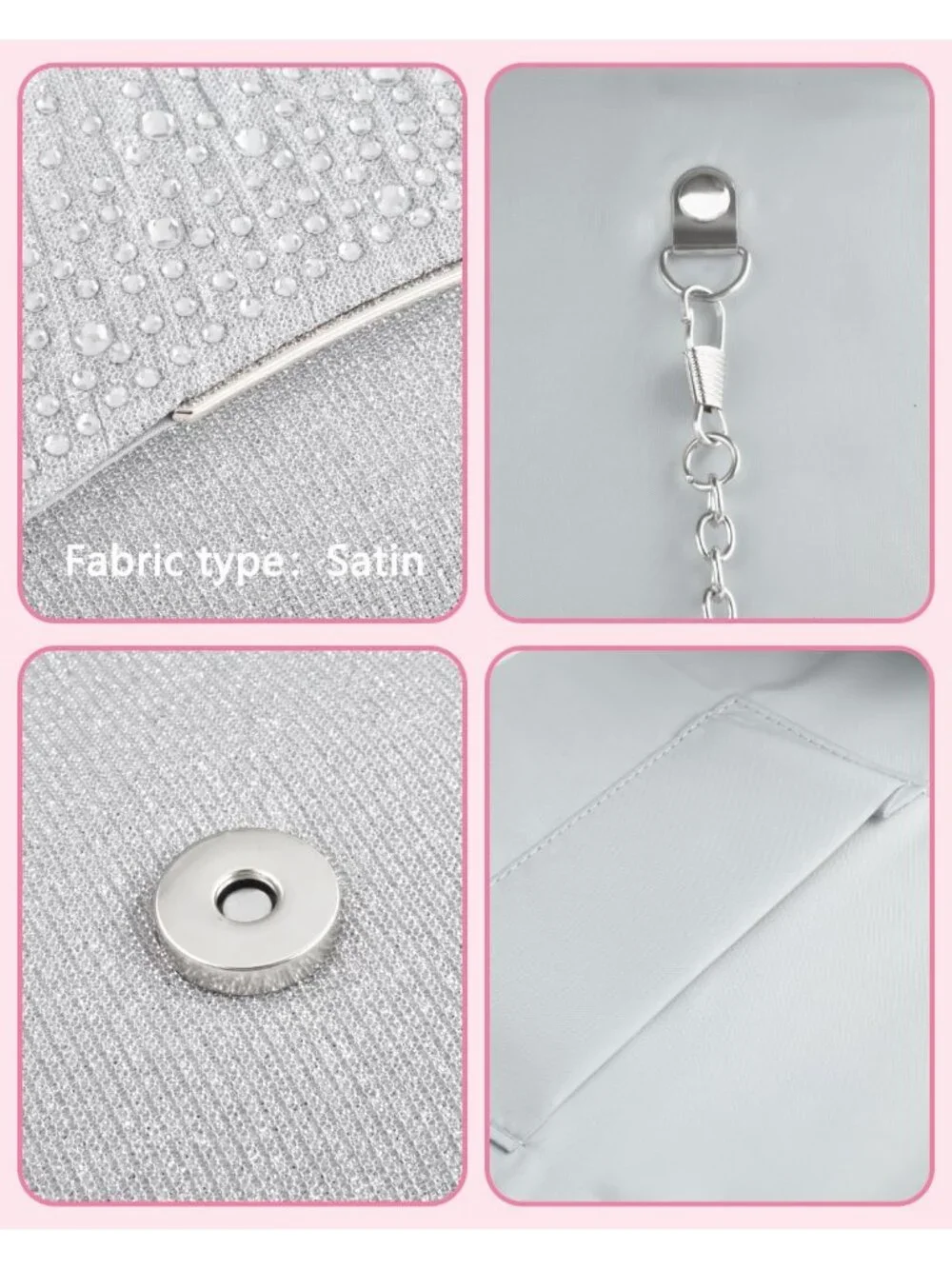 Women's Silver Suede Envelope Clutch Purse Formal Evening Wedding Party Bag